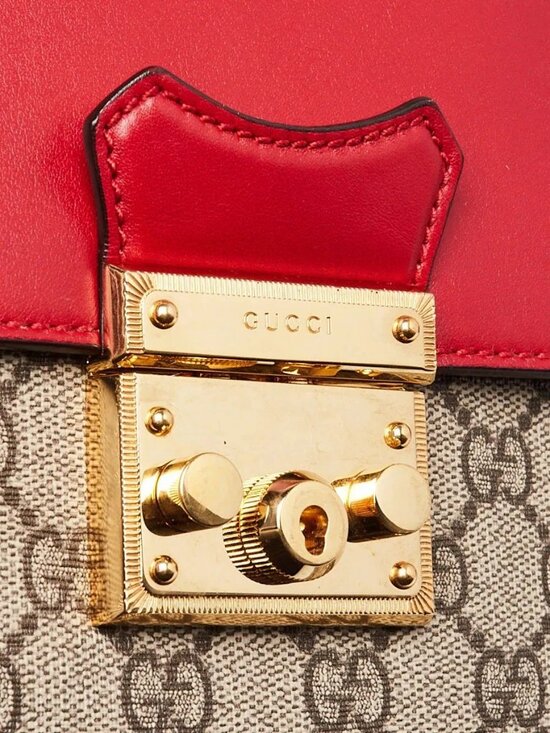 Gucci Red/Pink GG Supreme Coated Canvas and Leather Signature Padlock Small B. main image 5